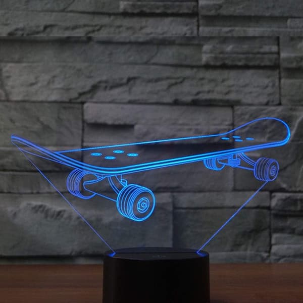 Skateboard Optisk Illusjon 3D LED Sensor Nattlys med Smart Berøring & USB-kabel 7 Farger