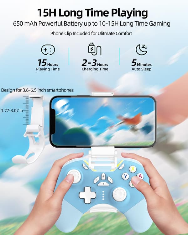 iPhone-kontroller med telefonklips, trådløs Bluetooth-spillkontroller for iPhone/Apple Arcade MFi-spill/PC/Switch/Steam med makro/lås joystick Sp Blue
