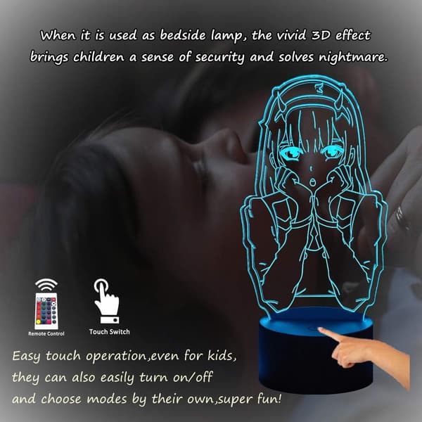Zero Two 3D Illuusio LED Anime Lamppu Värikäs Kaukosäädin
