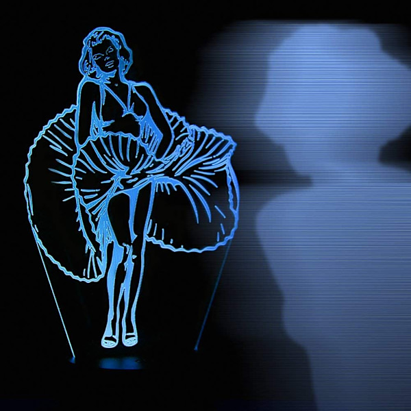 Marilyn Monroe Lampe 3D Illusions nattlys, fjernkontroll bordlampe, USB-lader belysning hjemmedekorasjon for barn, bursdagsgave LED-farger O