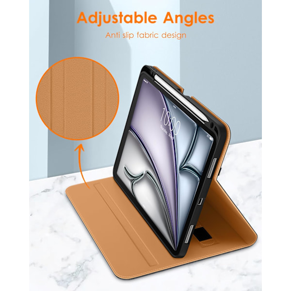 iPad Pro 11-tums Fodral M2 (2024), Premium Läder Business Folio Ställskydd med Pennhållare - Auto Sleep/Wake Black Apple