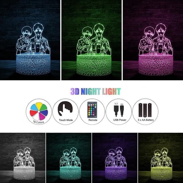 Attack on Titan 3D Anime Lampe Natt Levi Ackerman Illusjon N