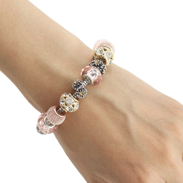 Dam Charm Armband, Rosa Pärlad Orm Ben Kedja, Treasu