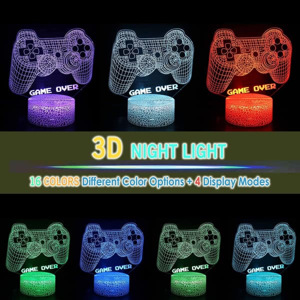 Joystick Spill Over 3D Illusionsrom Borddekor Lampe Spill Nattelys