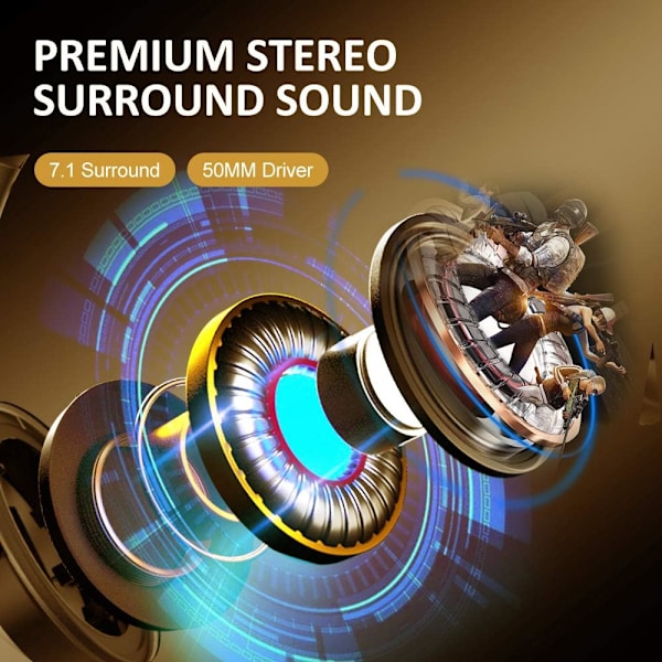 PS4 Gaming Headset med 7.1 Surround Sound, PC Headset med støjreducerende mikrofon og LED-lys, H3 Over Ear-hovedtelefoner til Nintendo Switch, PS5, Xbox On Yellow