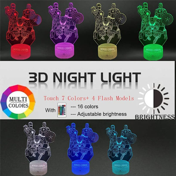 3D-lampa optisk illusion barn nattlampa touch & fjärrkontroll