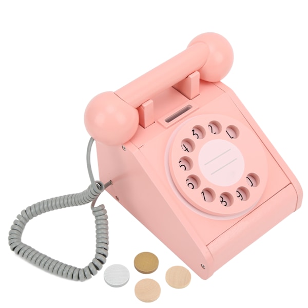 Børnesimuleringstelefon Pink Old Fashioned Rotatable Dial Telefon Retro Design Træsimulering Retro Dial TelefonPink