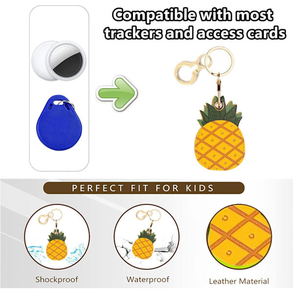 Læder nøgleringholder etui kompatibel med Apple AirTag, sød beskyttende Air Tag cover med nøglering, anti-scratch finder GPS tracker etui til Pineapple