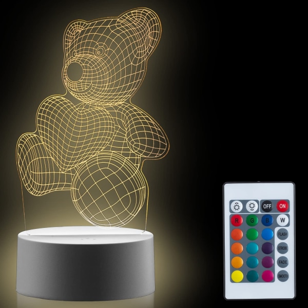 3D Nattlampa Teddy Bear LED Illusion Lamp för Barn och Kärlek