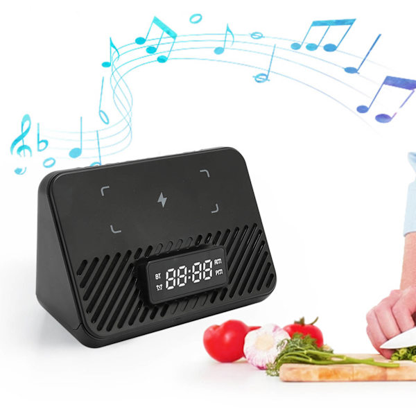 Trådlös laddningsstation 15W 3 i 1 trådlös telefonladdare med Bluetooth-högtalare Digital väckarklocka Black