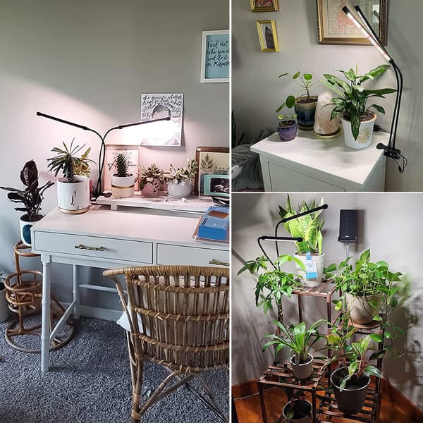Dobbelt-hoved Fuld Spektrum LED Grolys (2-pak), Justerbar Clip-On Lampe med Timer og Dæmpbare Tilstande til Indendørs Planter 2-Head (2 Pack)