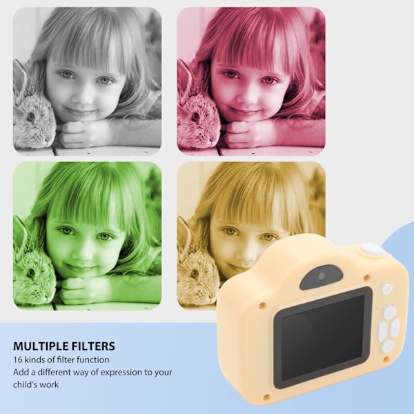 Lasten digitaalinen kamera 2000W HD 2,0 tuuman näyttö Ladattava monitoiminen lasten videokamera lelu taaperolle Yellow