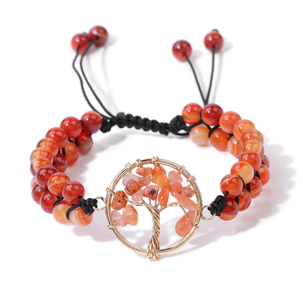 Halvdyrebare steiner krystall runde perler justerbar flettet makrame kvaster armbånd - håndlaget boho wrap armbånd for kvinner menn Orange