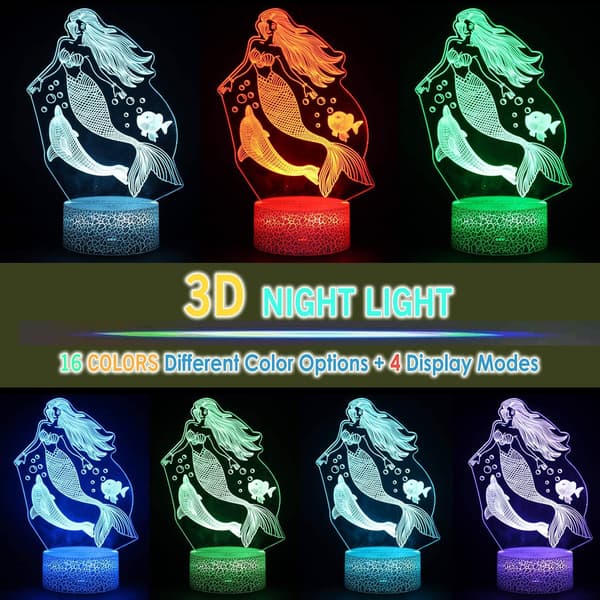 Havfrue 3D Illusjon LED Rom Bord Dekor Lampe Sjø-Jomfru Natt