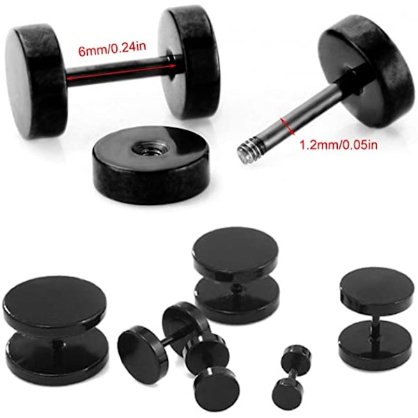 Svarta knappörhängen, 2 par 7 mm rostfritt stål R