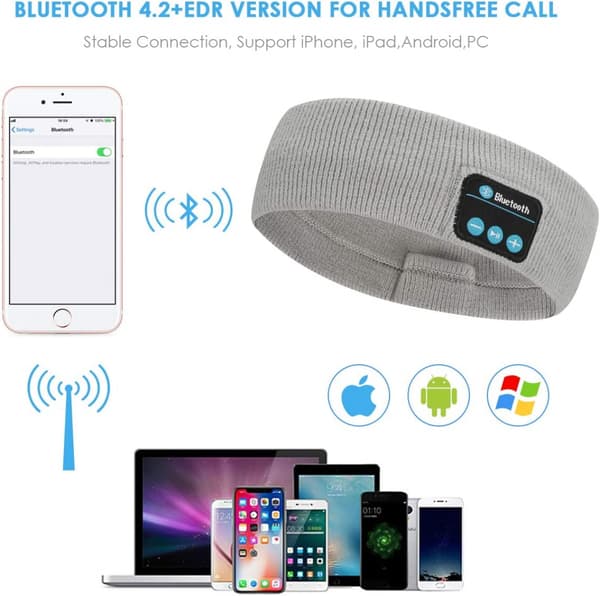 Sovende hodebånd Bluetooth trådløse hodetelefoner med mikrofon, ultramykt hodebånd for sidesovere trening løping jogging (grå)