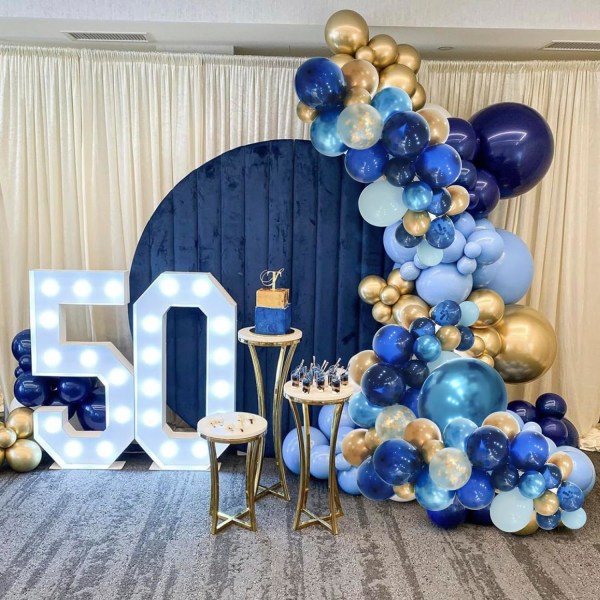 Blå ballongbågsset för födelsedagsfest - marinblå, metallblå, pastellblå och guld - ballonggirlangset för examen 2024, babyshower, bröllop, fest Blue