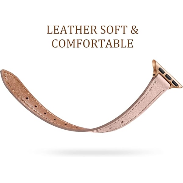 Smal Läderarmband Kompatibelt med Apple Watch Armband 40mm 38mm 41mm 42mm 44mm 45mm 46mm Kvinnor, Äkta Läderrem Tunn Pink 42/44/45/49mm