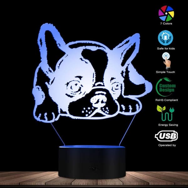 3D Illusjon Nattlys Fransk Bulldog LED Illusjon Nattlys