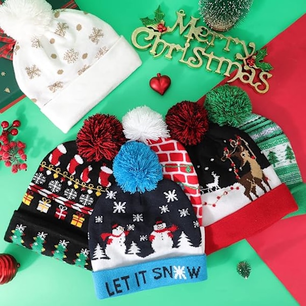 LED-upplyst mössa, stickad beanie med färgglada LED-lampor, överraskande julklapp, semester- och födelsedagspresent till barn, pojkar och flickor