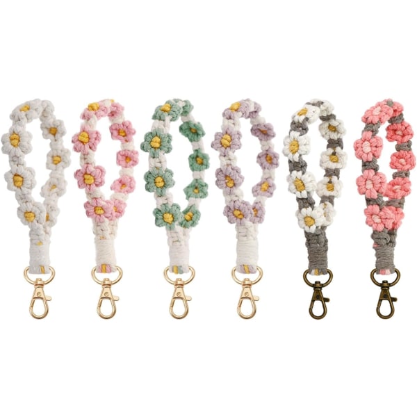 Macrame nyckelring handgjord handledsrem nyckel handledsband för nycklar söt blomma nyckelring nyckelring för kvinnor Pink Grey