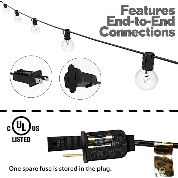 Strålklingor, Lampat 25Ft G40 Globe String Lights med glödlampa