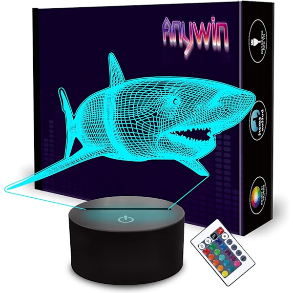 3D Haj Natthållare, Anywin 16 Färger Fjärrkontroll LED Lampa Rum Heminredning