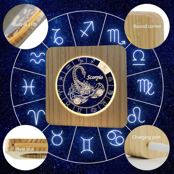 Træ Sengelampe Horoskop Konstellation 3D Illusion Natlampe