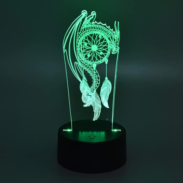 3D Nattlampe, Drageform LED Lampe 7 Farger Endrende Akryl