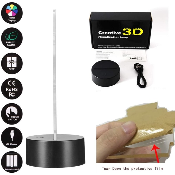Groot 3D Natlys, Børne 7 Farve Berørings Dekor Bordlampe, Optisk Illusion 7 Farver Skiftende Julegave Fødselsdagsgaver