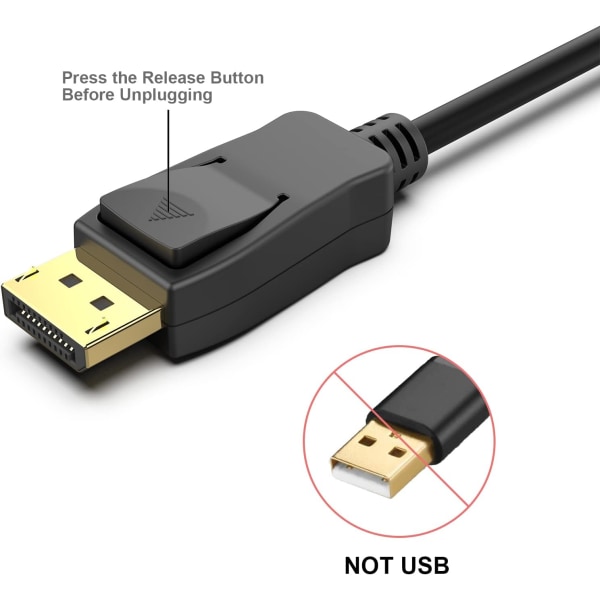 DisplayPort-HDMI-kaapeli, 6 jalkaa, kullattu, Avacon DisplayPort-HDMI-sovitin, uros-uros, musta