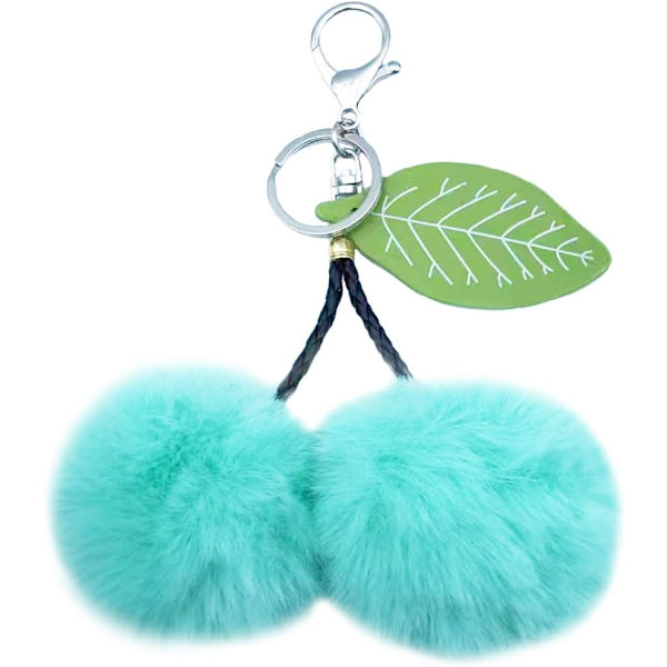 Pom Pom Nøkkelring Kunstig Pels Ball Nøkkelringer Fluffy Tote Anheng Bil Veske Sjarme Cherry Lake Blue