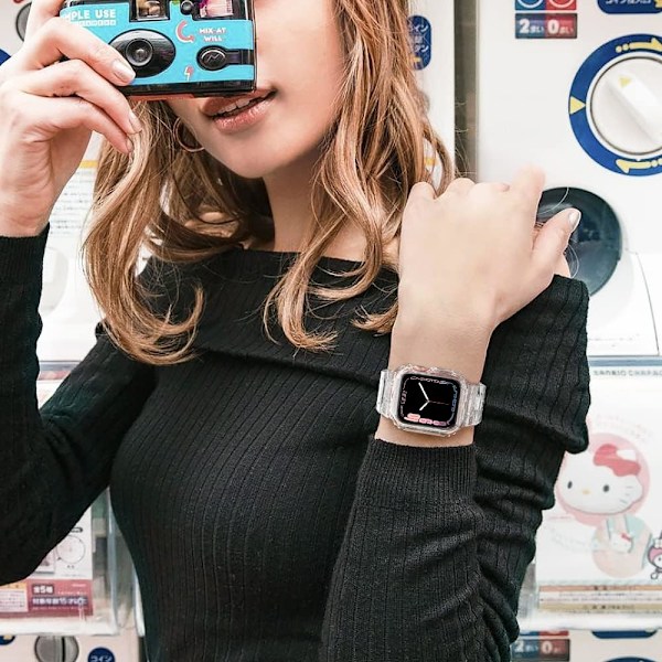 Yhteensopiva Apple Watch Series -rannekkeiden kanssa, kirkas naisten malli 41mm/40mm/38mm kotelolla, kaunis söpö kristalliranneke hyytelösuojalla Clear 42/44/45mm