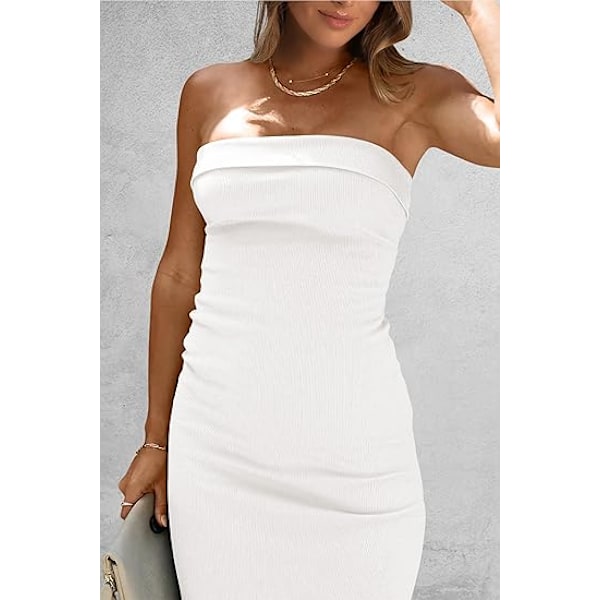 Sommer Maxi Tube Kjole til Kvinder Ribbet Stropløs Sideslids Lang Festlig Afslappet Elegant Selskabskjole XL
