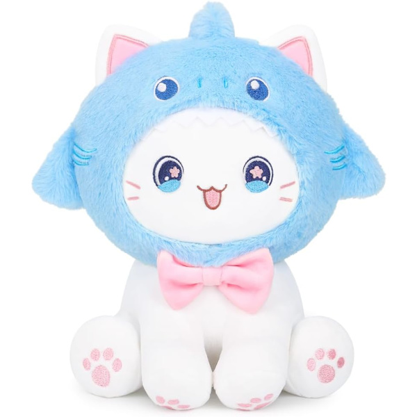 Söt Hajkatt Plyschleksak 10\" Kawaii Kattunge Fylld Djur, Katthaj Plushie Kudde Present till Barn Shark Cat
