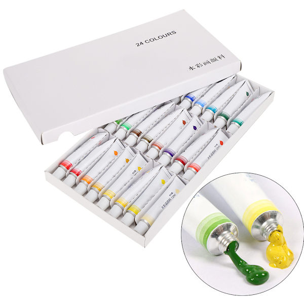24 st akvarellfärg set 12 ml professionell aluminium tub pensel skolkonstmaterial