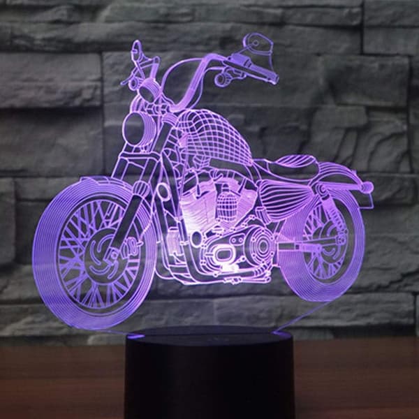 3D Illusion Natlampe Motorcykel 7 Farveskift Touch Swit