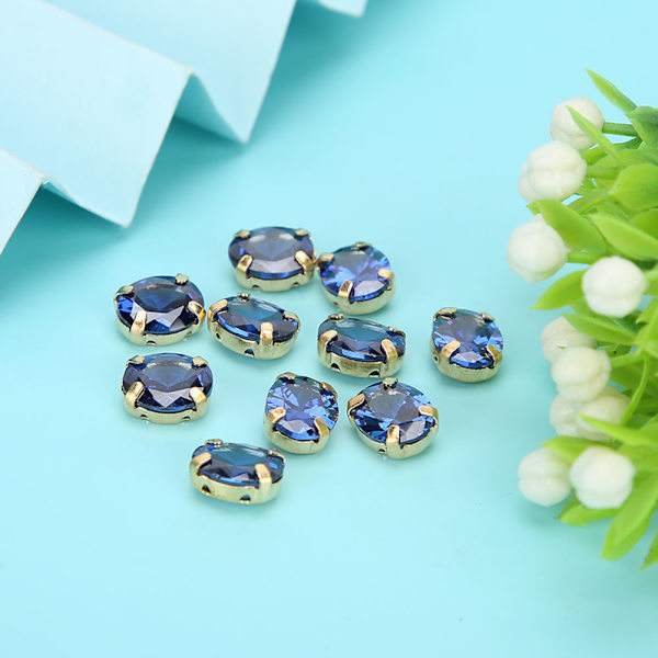 10 st Sömnad Zirkon Rhinestones Ellipsformad DIY Skor Kläder Tillbehör 8x10mm Royal Blå