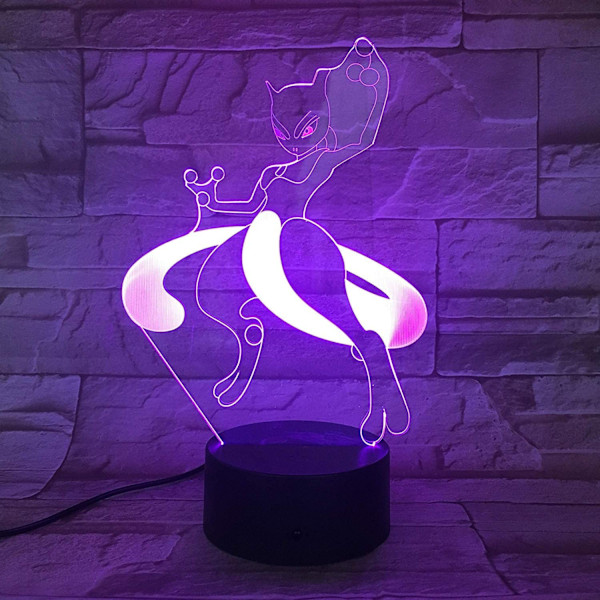 Tegneserie nattlys for kvinners bursdag - 7 fargeendrende 3D optisk illusjonslampe Jenter skrivebord LED berøringslampe