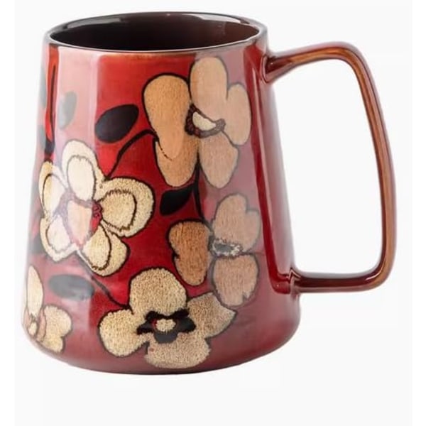 Stor 710 ml Keramisk Kaffemugg med Handtag, Vintage Blommig Kaffekopp, Extra Stor Tekopp för Kontor och Hem Khaki