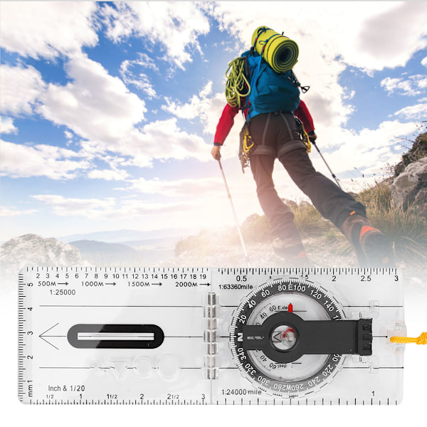 Foldbar kartkompass Multifunksjonell gjennomsiktig akryl utendørsverktøy for camping fotturer