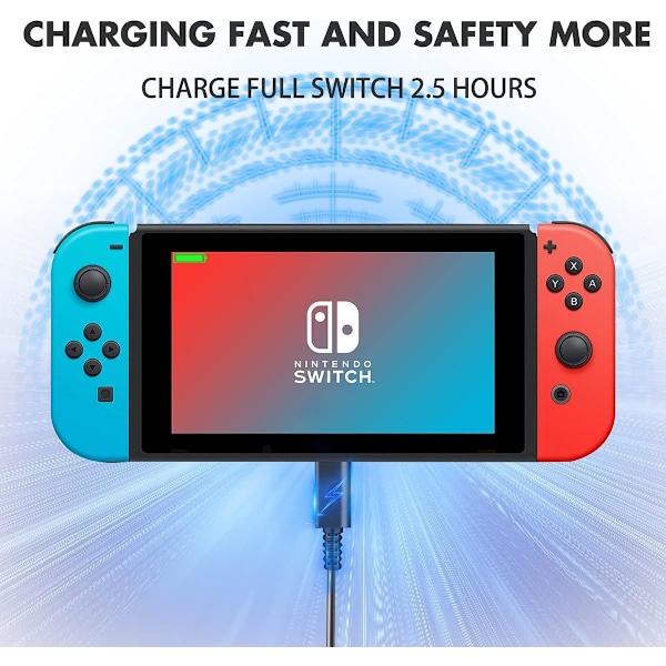 Oplader til Nintendo Switch og Switch Lite og Switch OLED, understøtter Nintendo Switch TV Dock-tilstand AC-strømadapter, Type C-opladerkabel til S