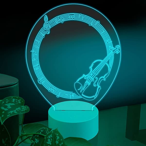 Violin 3D LED Bordlampe, Musikinstrument med Noder Treb