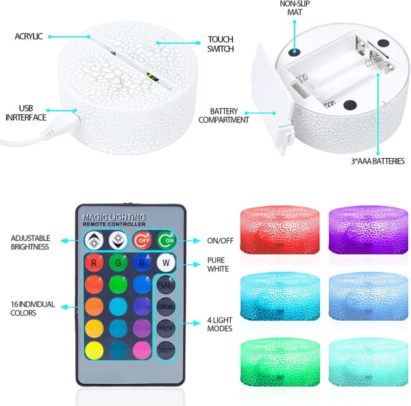 3D Nattlampe, Hologram Effekt Led Illusjon Bordlampe, Rem