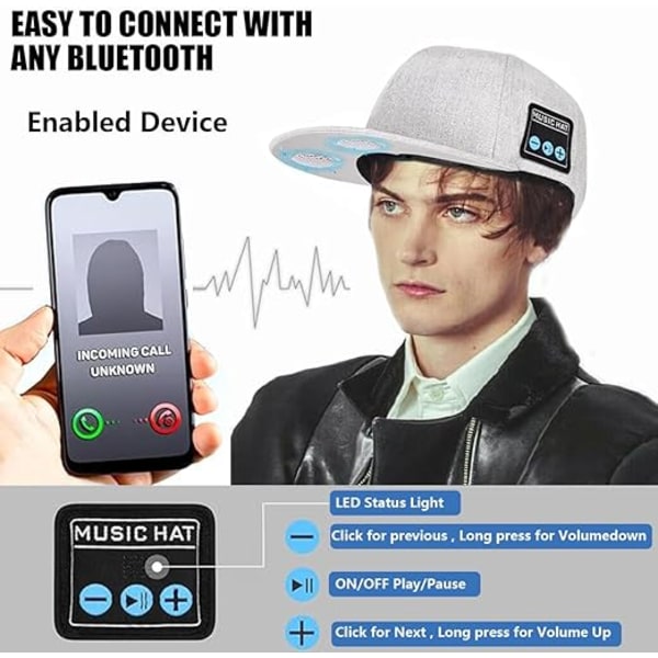 Bluetooth-mössa, Bluetooth-stickad mössa, Bluetooth-mössa för män, Trendig smart mössa, Basebollkeps för män Grey