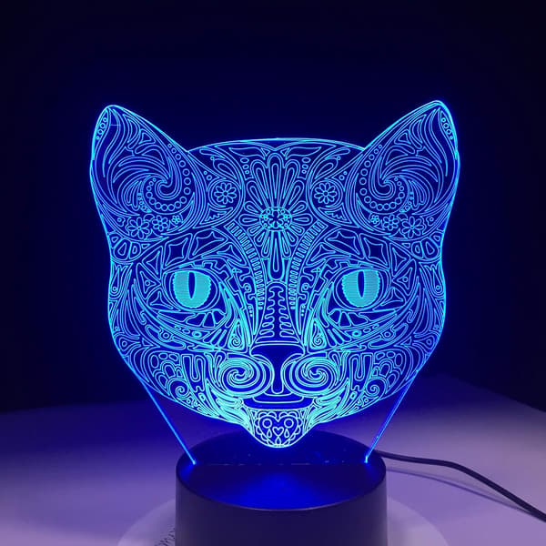 Kat Ansigt 3D Visuel Lampe Optisk Illusion Led Natlys Ama