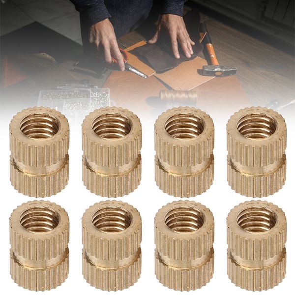 100 st Knurled Infällningsmutter i Mässing Dubbel Pass Infälld Fästelement Handgjorda Tillbehör M6x10x8