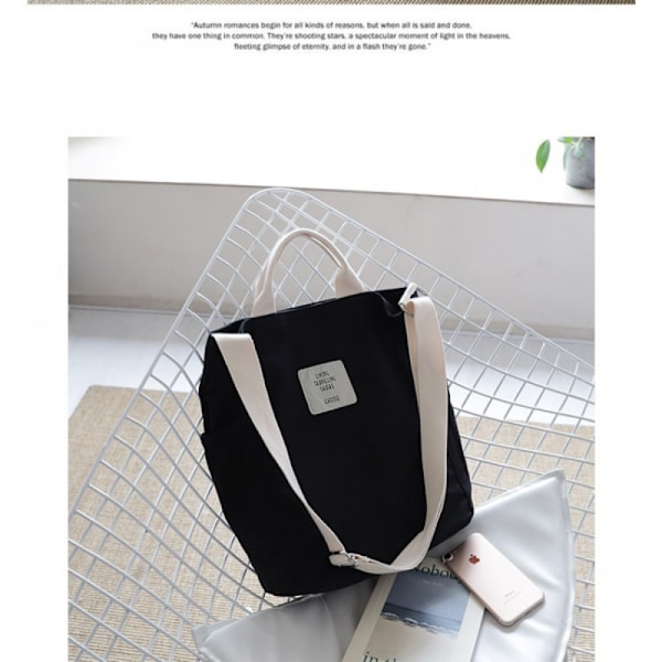 Kvinnor Canvas Tote Handväskor Casual Axelväska Arbetsväska Crossbody casual tyg shoppingväska（Svart）