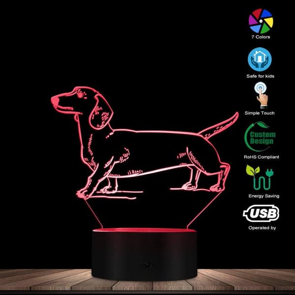 3D Illusion Natlampe Gravhund 3D Lys Pølsehund Race