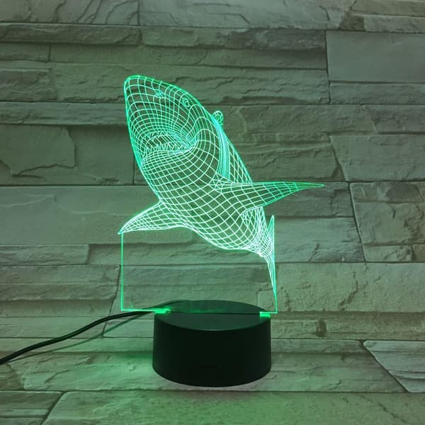 LED Natlampe 3D Haj Lampe Multi 7 Farveskiftende Touch S